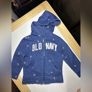 Old Navy Navy Blue Girls' Hooded Zip Sweatshirt with Floral Dots